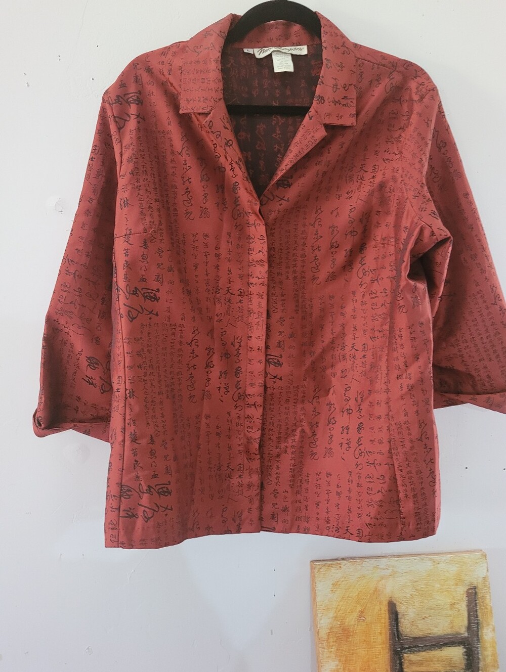 Norm Thompson L Red Chinese Script-Print Women's Lightweight Shirt Jacket